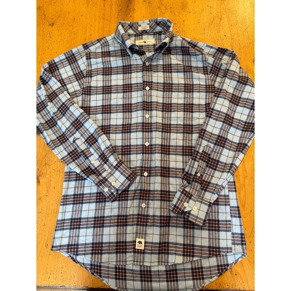 Onward‎ Reserve Flannel Button Down Shirt Mens Medium Light Blue Plaid Brown